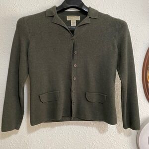 Jones New York Country Essentials M Olive Merino Wool capsule Cardigan Sweater